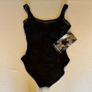NWT Carol Wior Swimsuit Black Womens 14 One Piece Illusion Neckline
